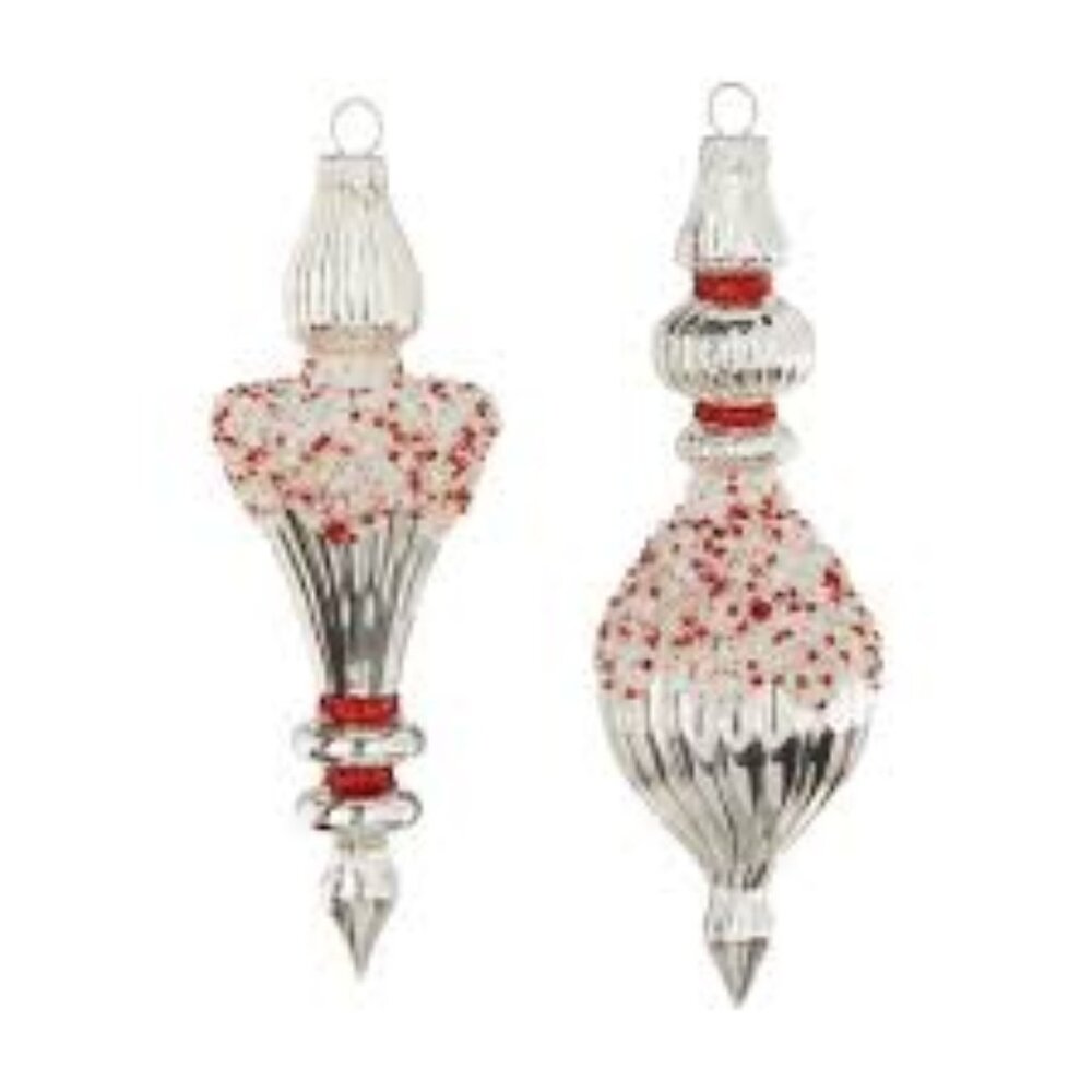 NEW RAZ Silver Glass Finial with Peppermint Theme